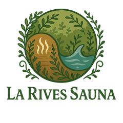 Logo of La Rive Sauna with natural elements and text on a white background