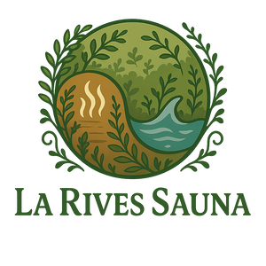 Logo of La Rive Sauna with natural elements and text on a white background